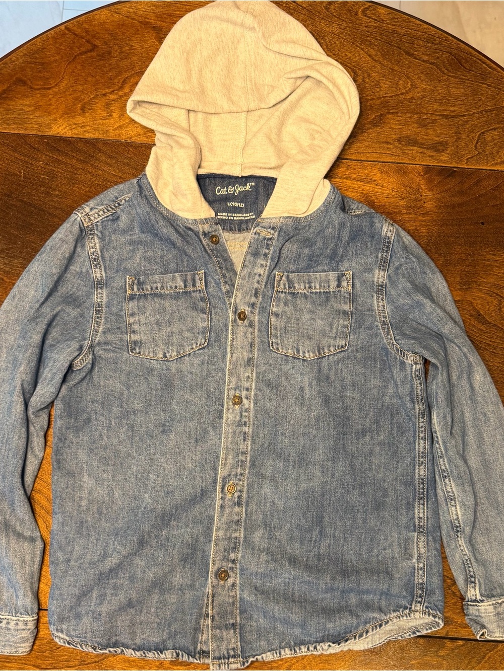 Cat & Jack Denim Hooded Button Down Shirt Jacket Boys Size 10-12 Medium Wash